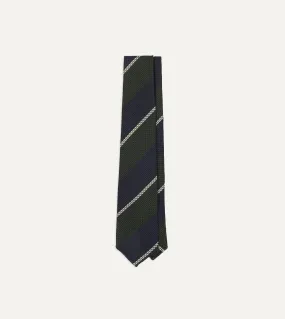 Navy, Green and White Stripe Silk Grenadine Tie