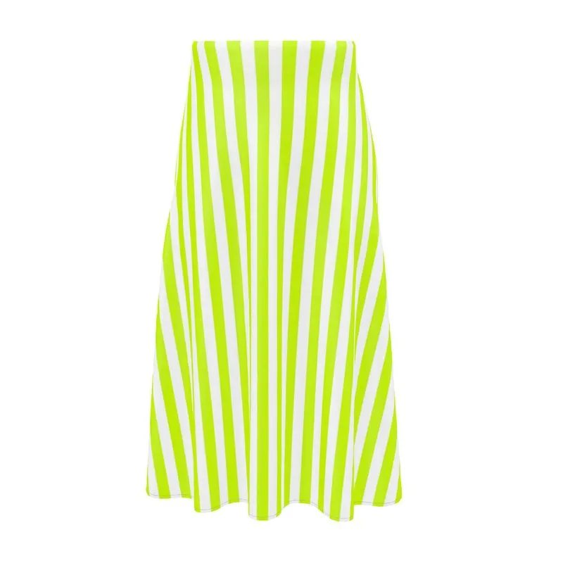 Neon Green Striped Midi Skirt