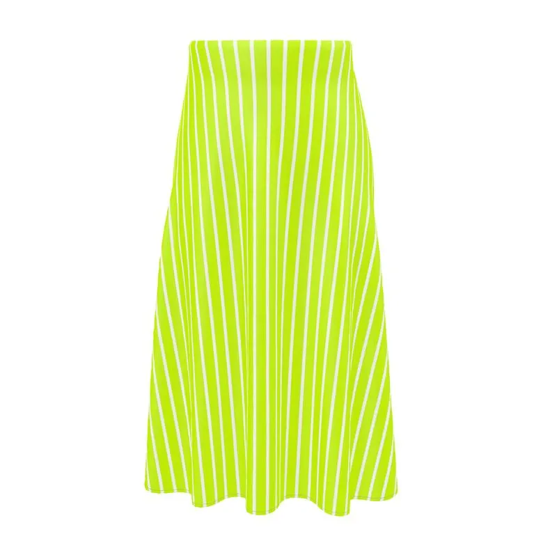 Neon Green Striped Midi Skirt