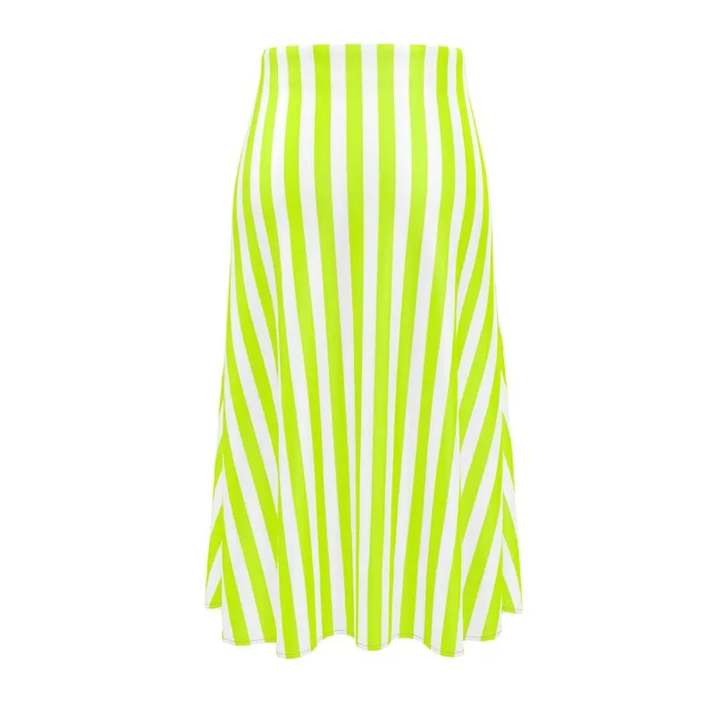 Neon Green Striped Midi Skirt