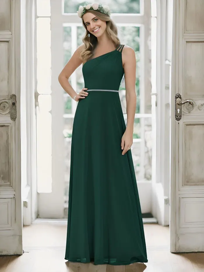 One Shoulder Beaded Chiffon Evening Dress