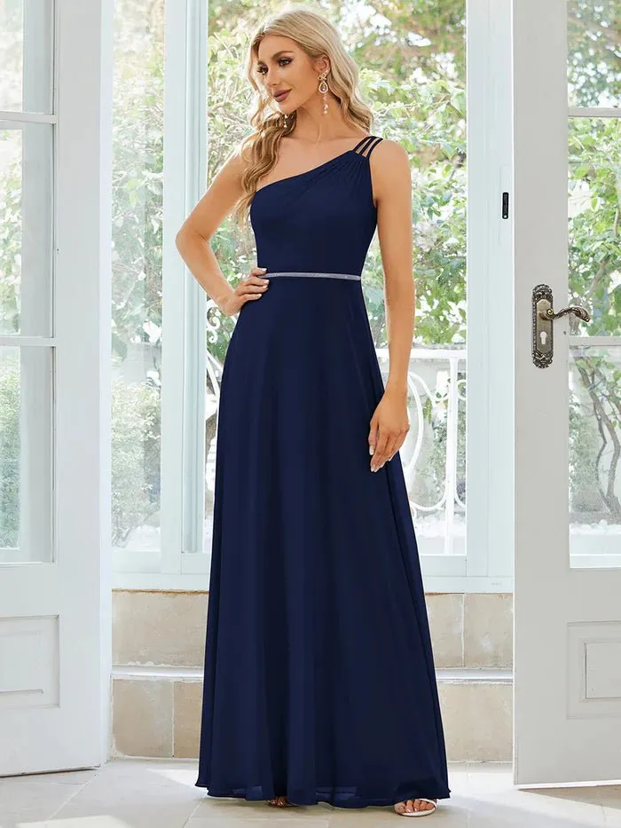 One Shoulder Beaded Chiffon Evening Dress