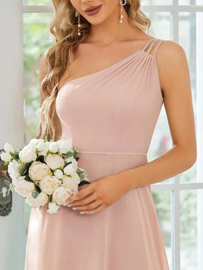 One Shoulder Beaded Chiffon Evening Dress