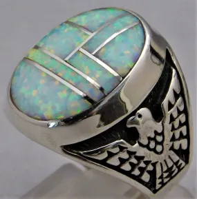 Opal Semi-Black Solid Sterling Silver Mens Ring....Size 10