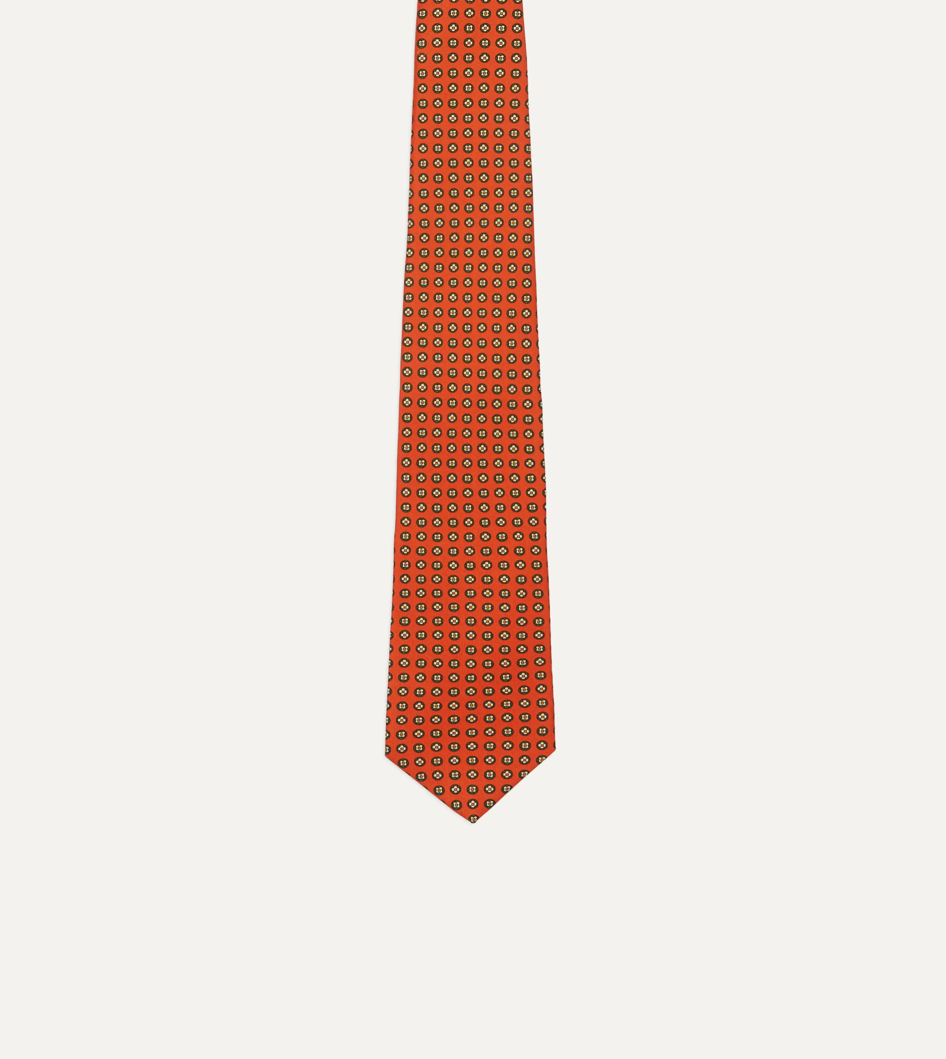 Orange Micro Geometric Print Silk Self Tipped Tie