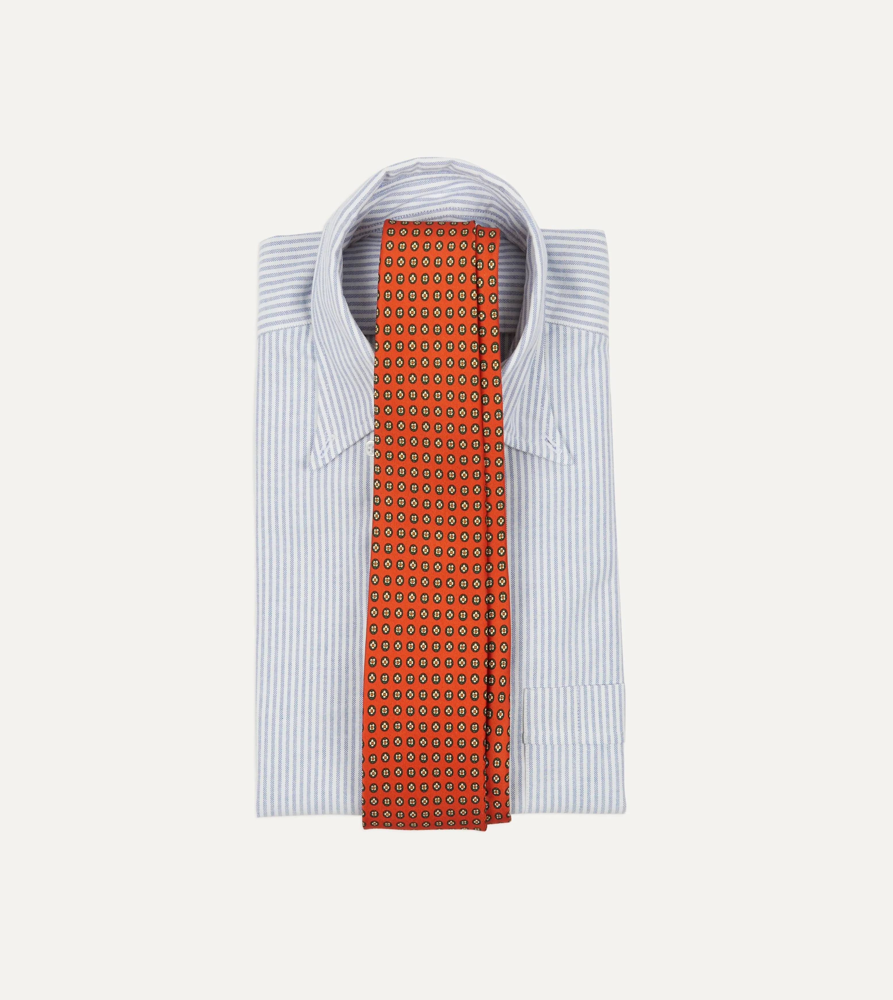 Orange Micro Geometric Print Silk Self Tipped Tie