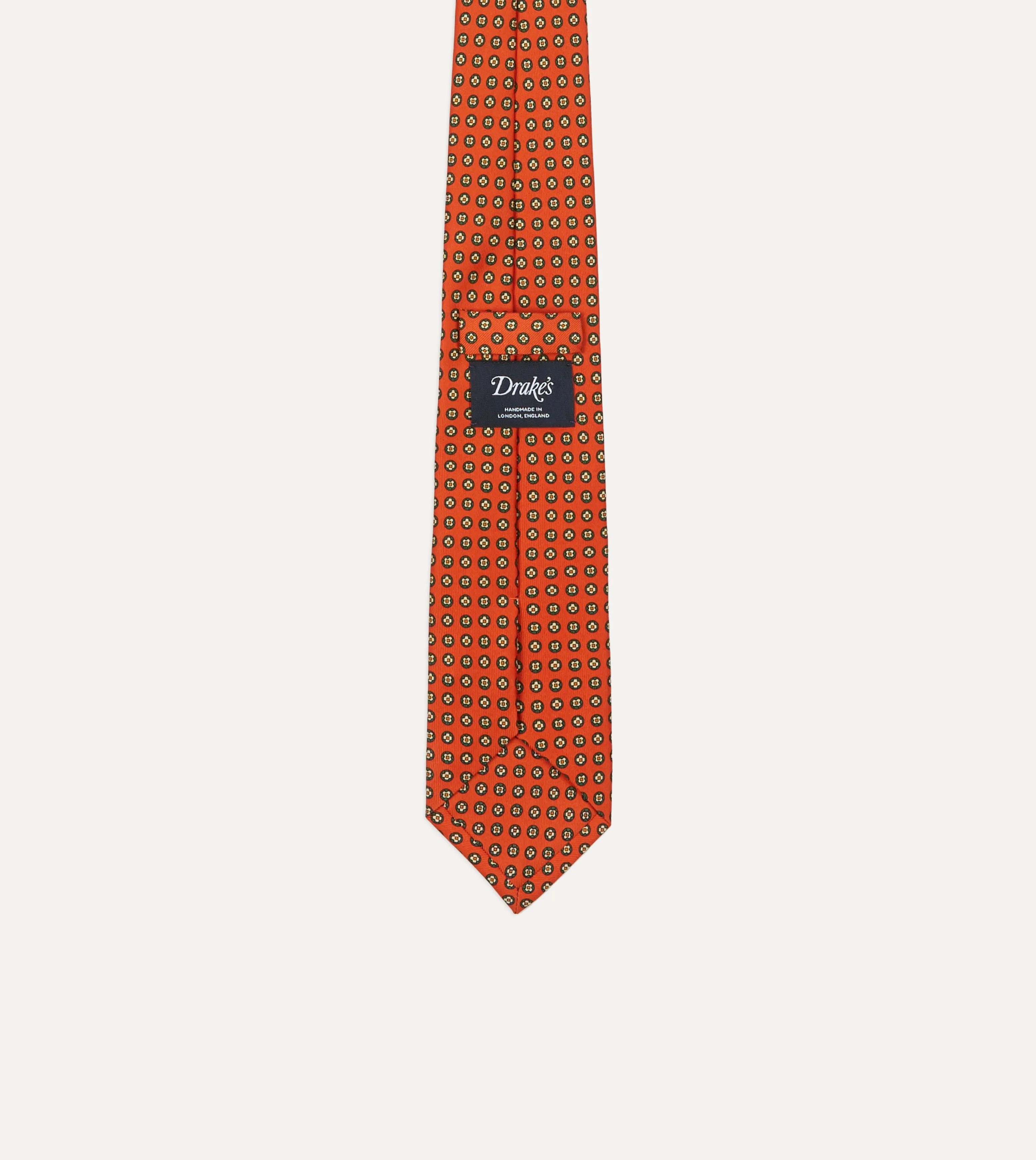 Orange Micro Geometric Print Silk Self Tipped Tie