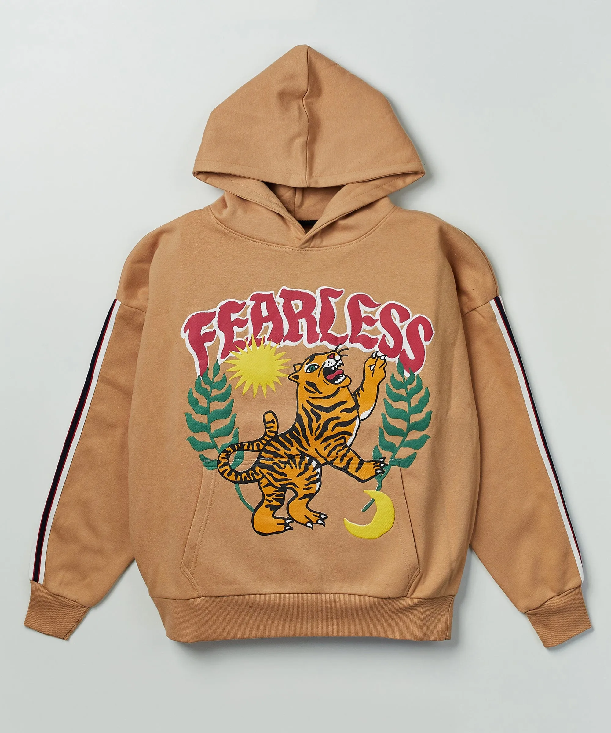 Oversized Fearless Tape Trip Hoodie - Khaki