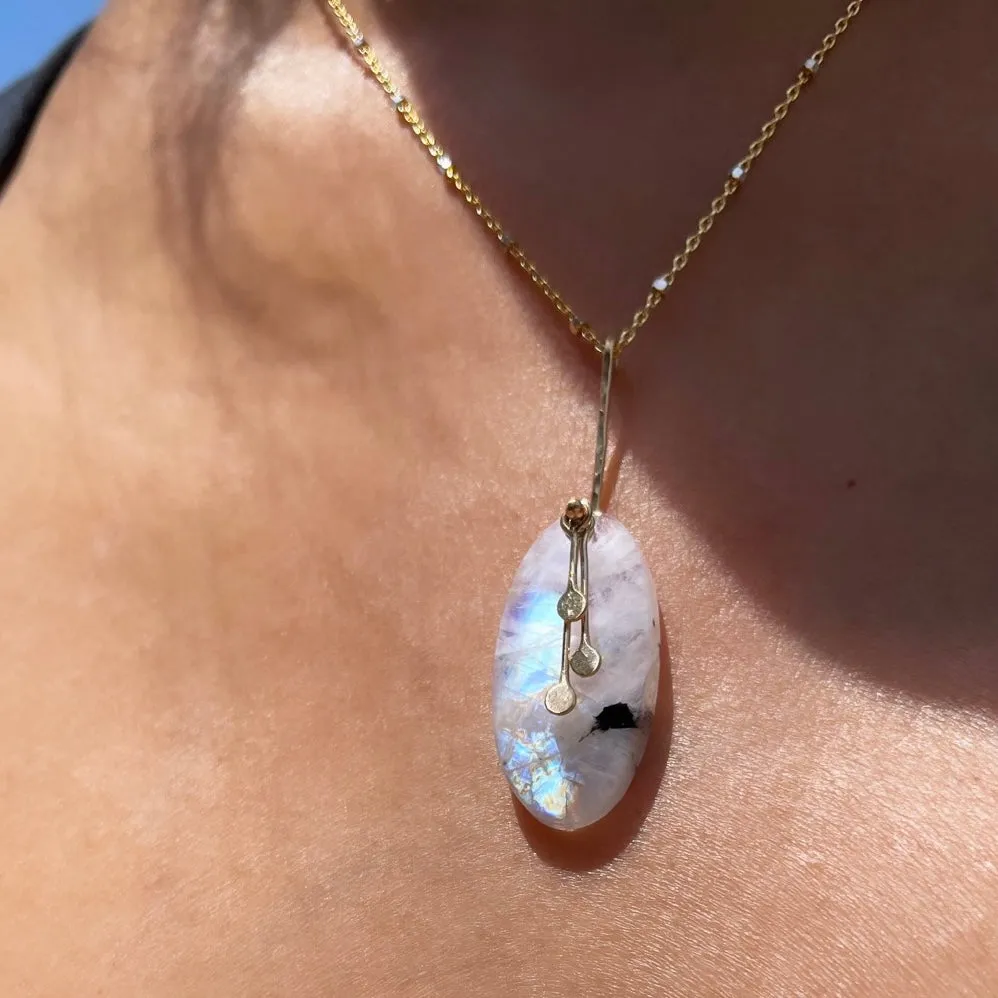 Pendulum Dots Subtle rainbow moonstone necklace