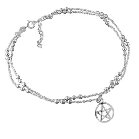 Pentagram Double Bead Chain Anklet, Adjustable