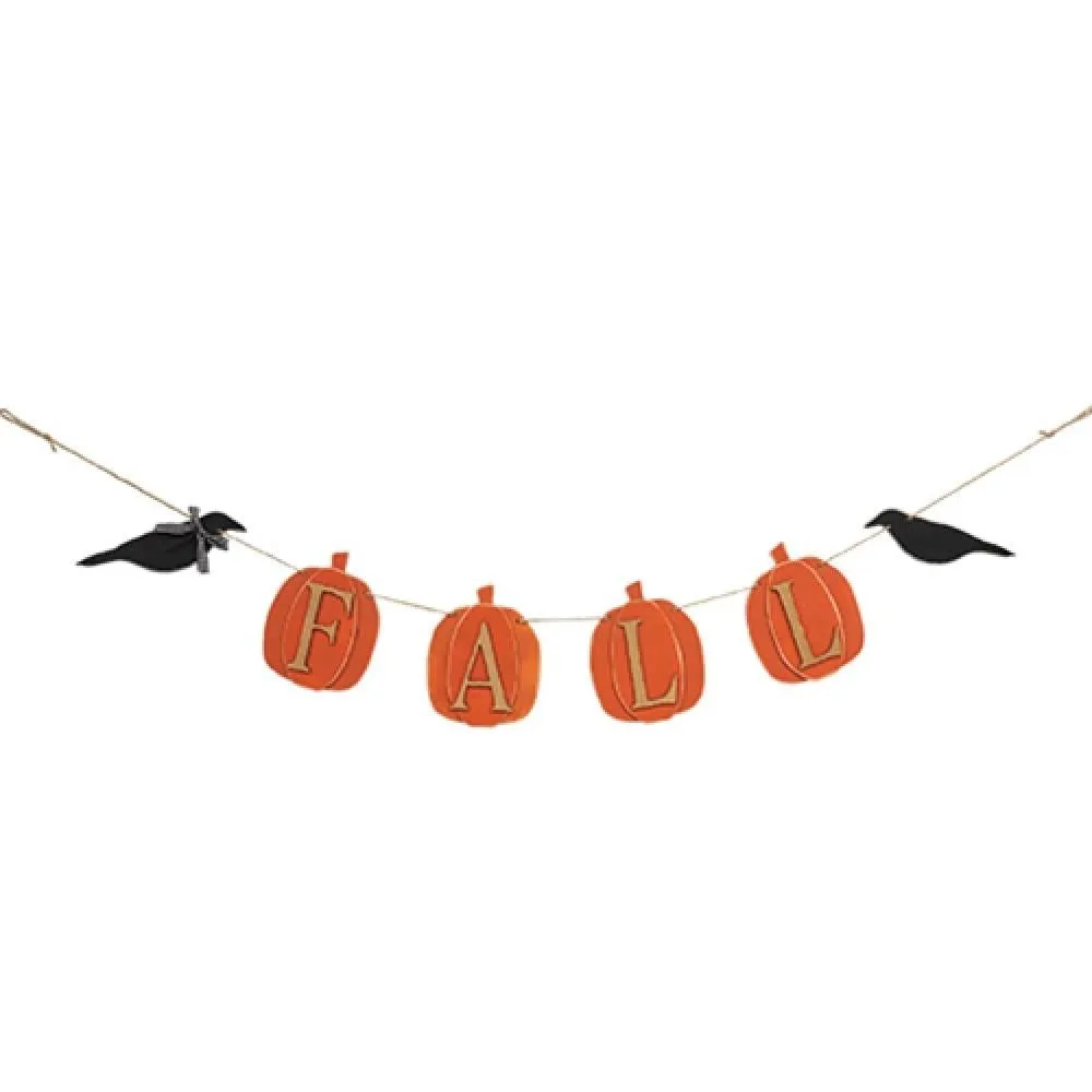 "Fall" Wooden Pumpkin & Crow Garland