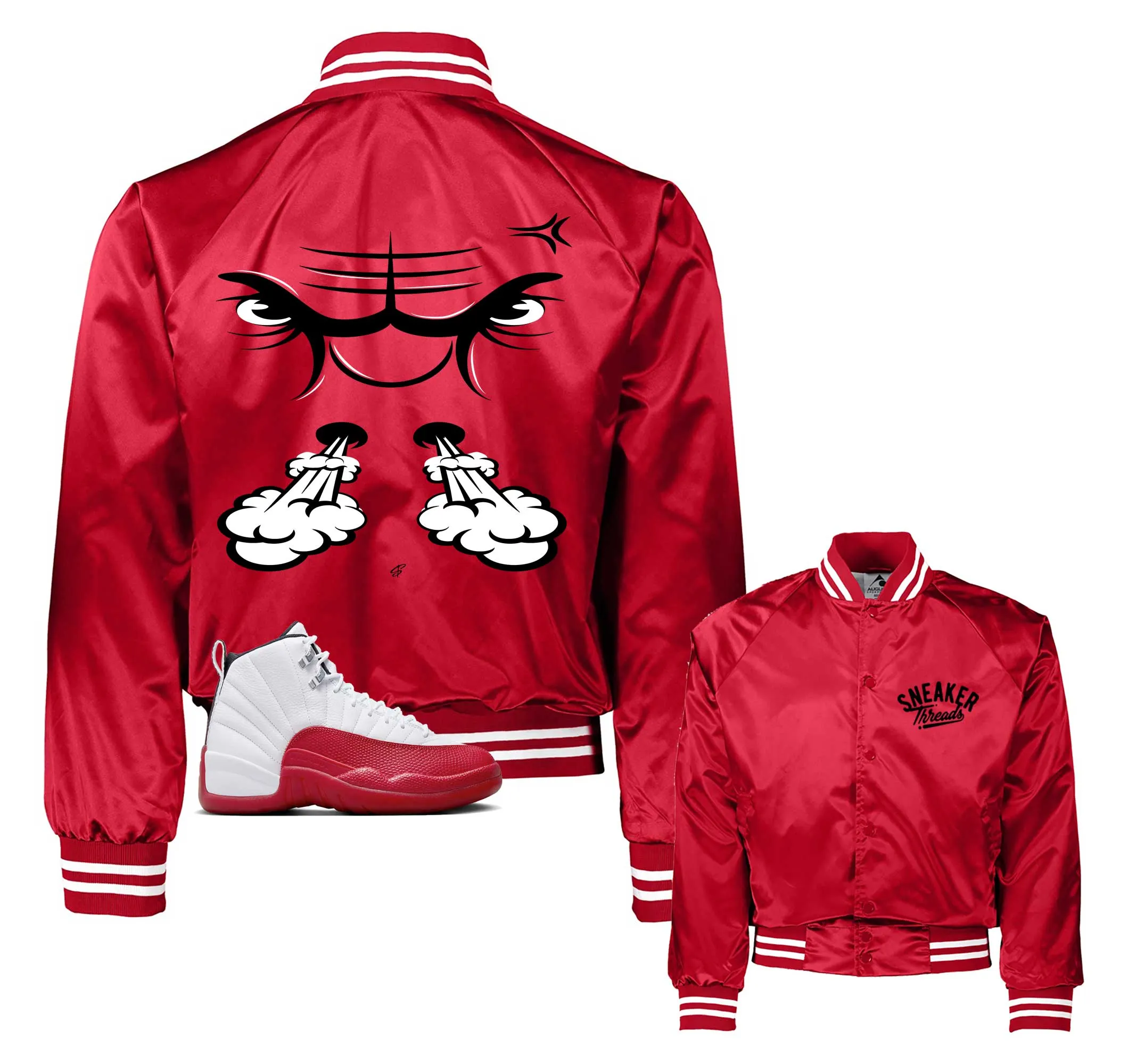 Retro 12 Cherry Raging Face Satin Jacket