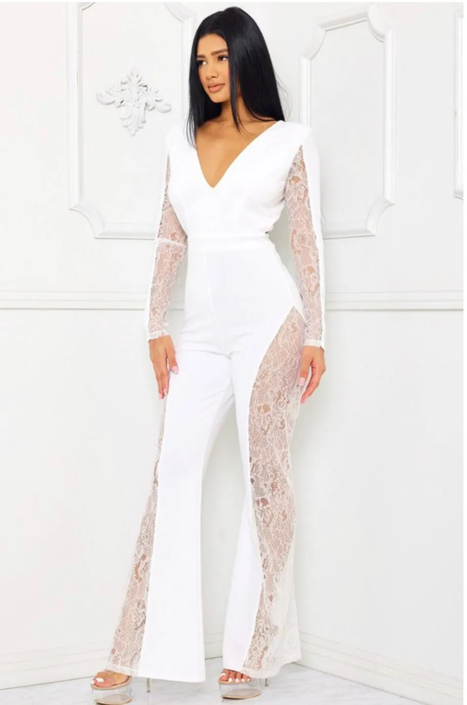 Rhinestone Lace Paneled Jumpsuit