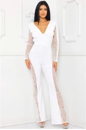 Rhinestone Lace Paneled Jumpsuit