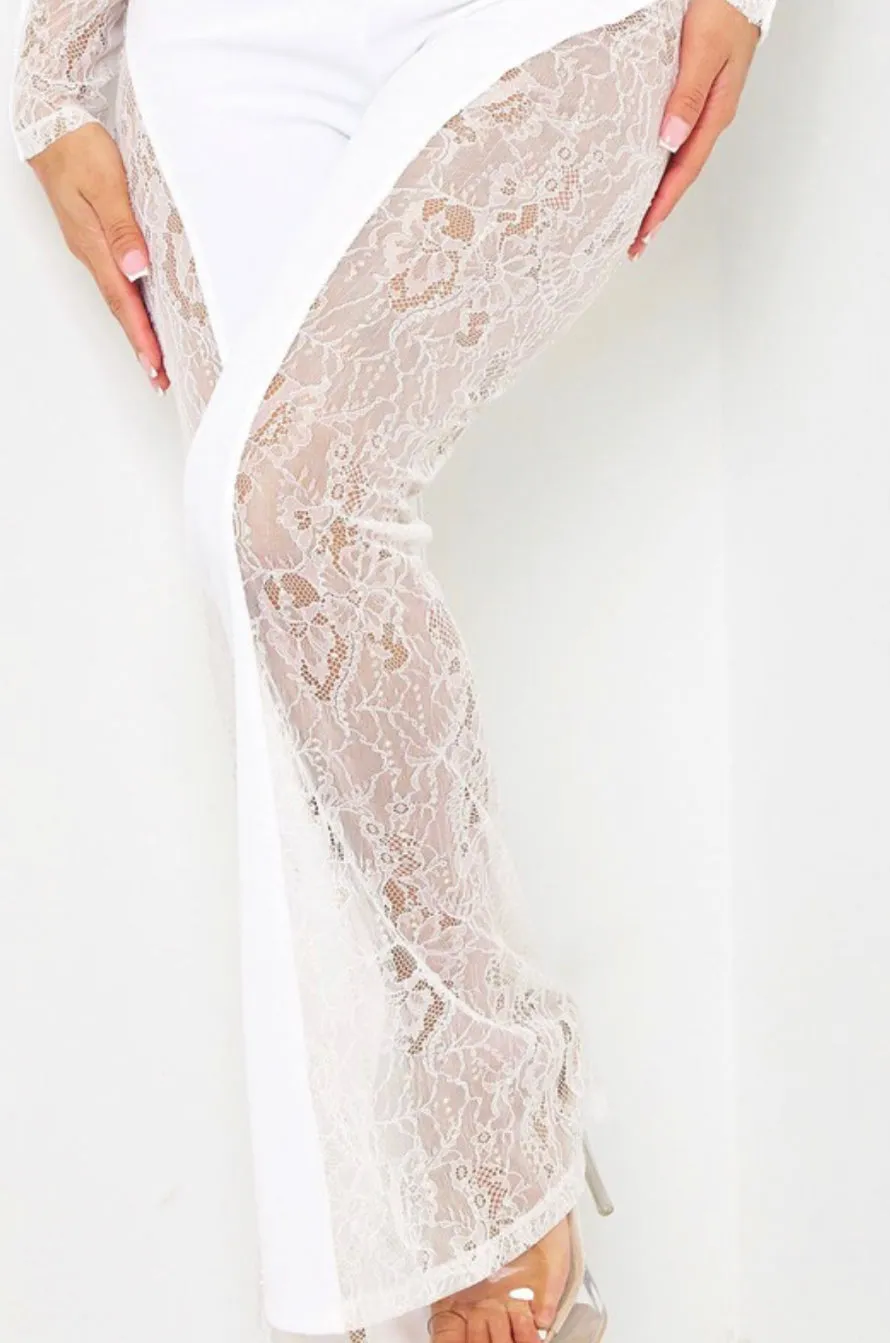 Rhinestone Lace Paneled Jumpsuit