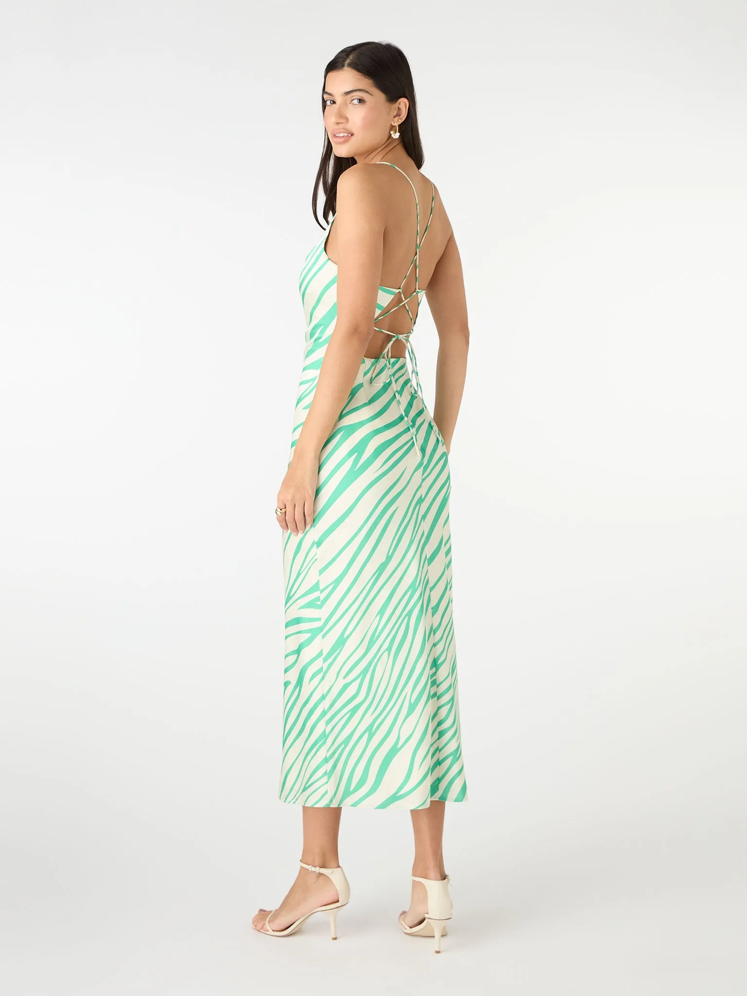 Riviera Midi Dress in Green & White Zebra