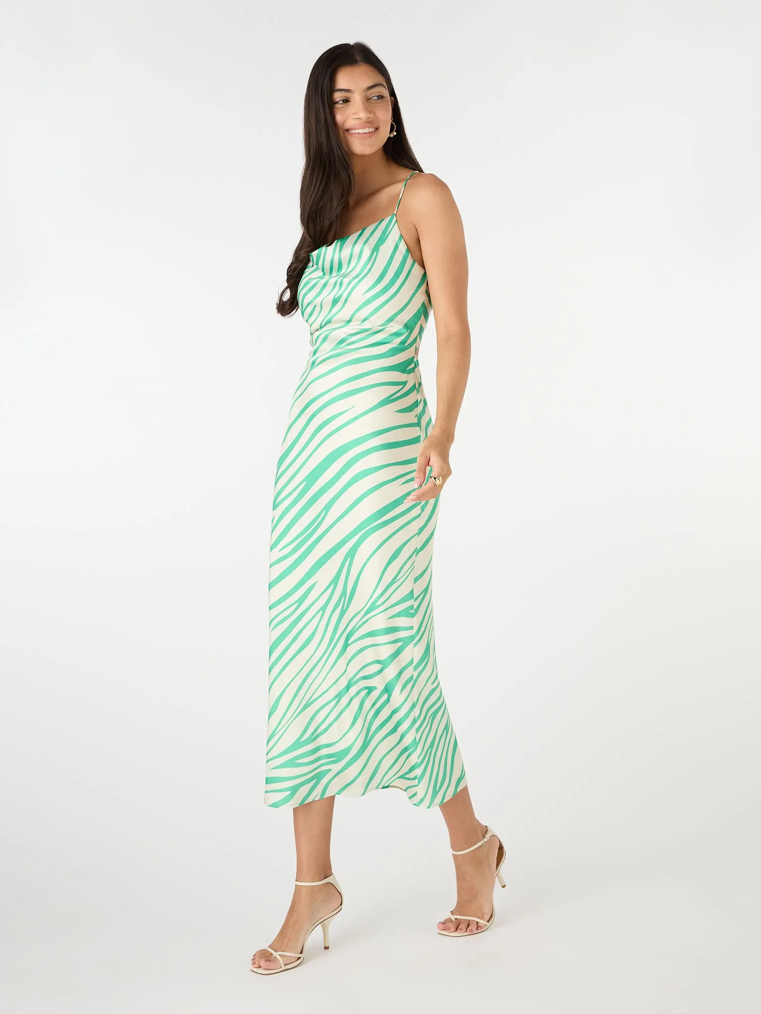 Riviera Midi Dress in Green & White Zebra