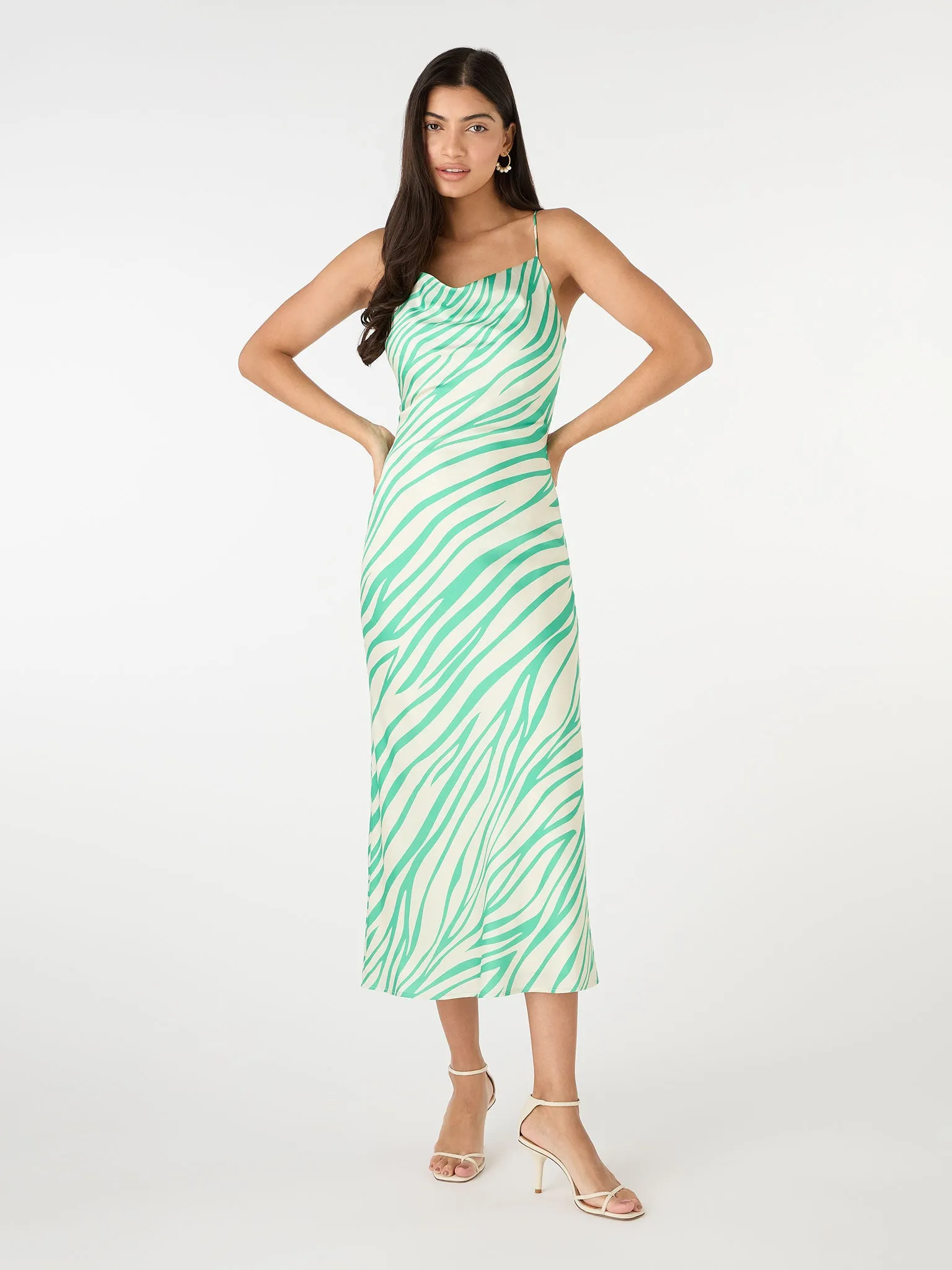 Riviera Midi Dress in Green & White Zebra