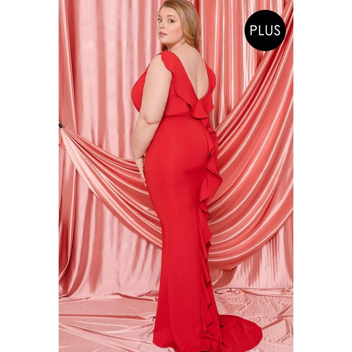 Ruffle Drapped Tail Plus Size Maxi Dress