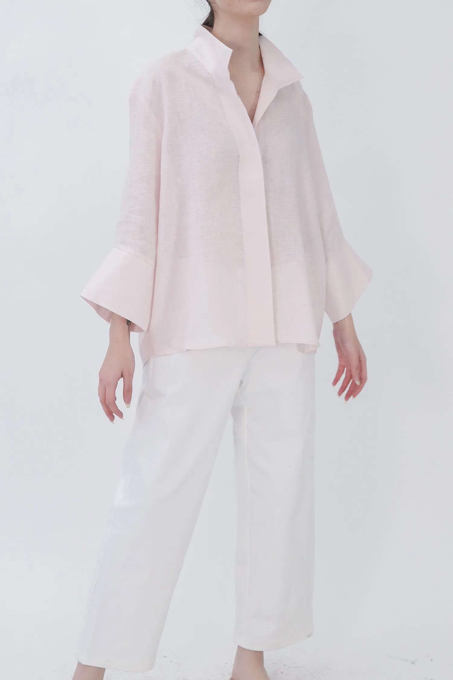 SANDRINE WIDE-CUFF SHIRT IN ITALIAN LINEN