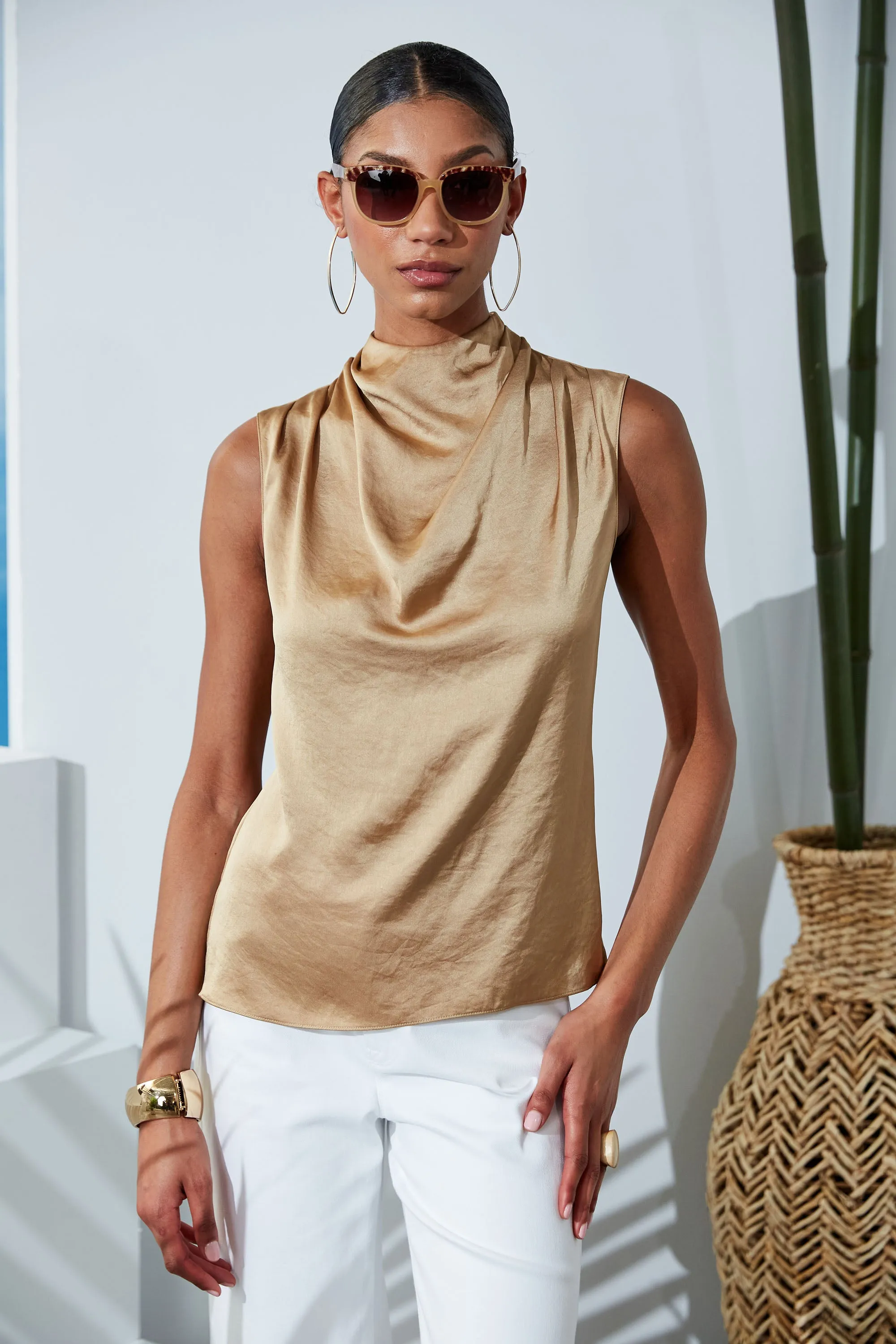 Satin Draped Neck Top