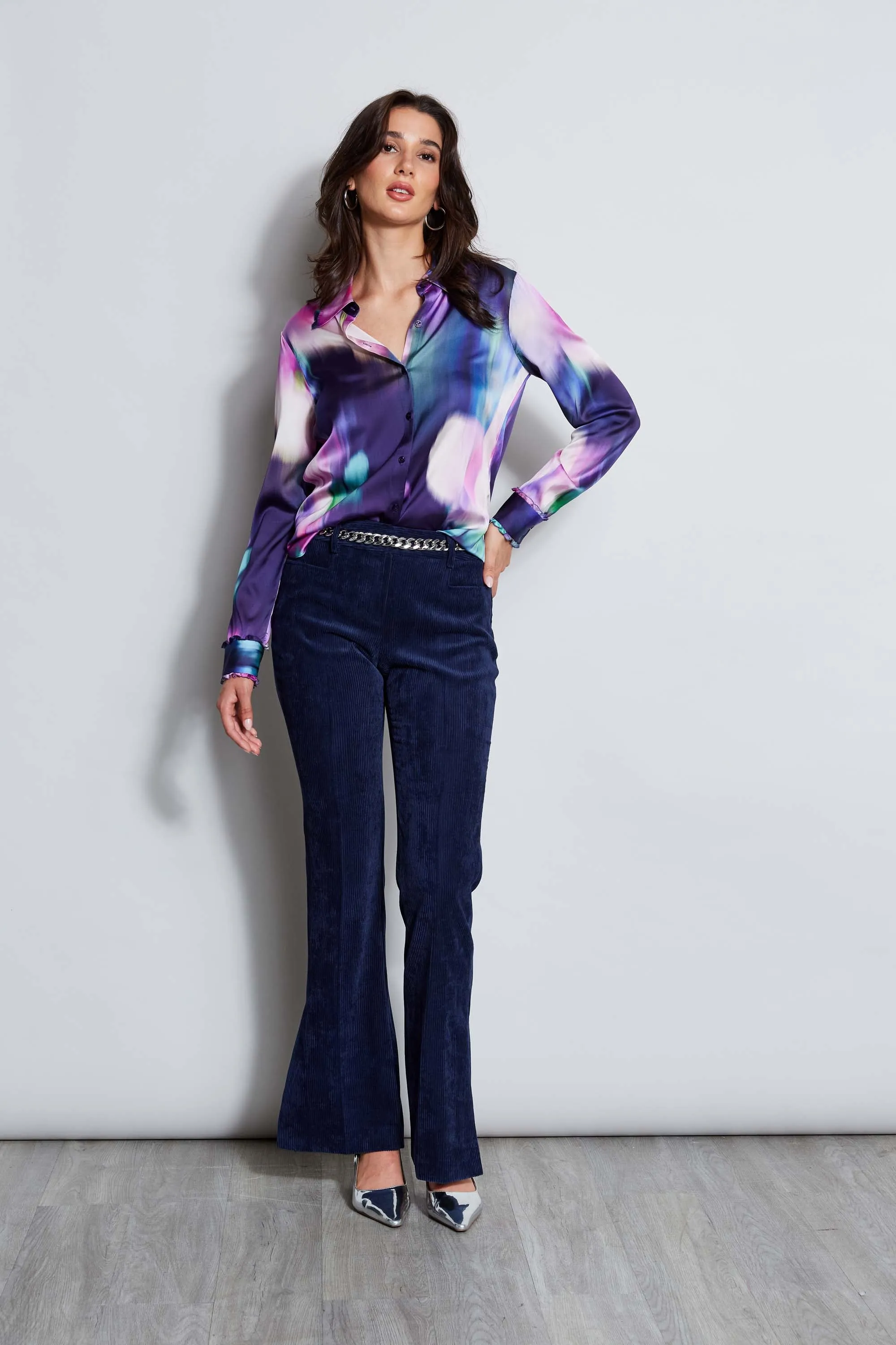 Silk Satin Moire Floral Shirt