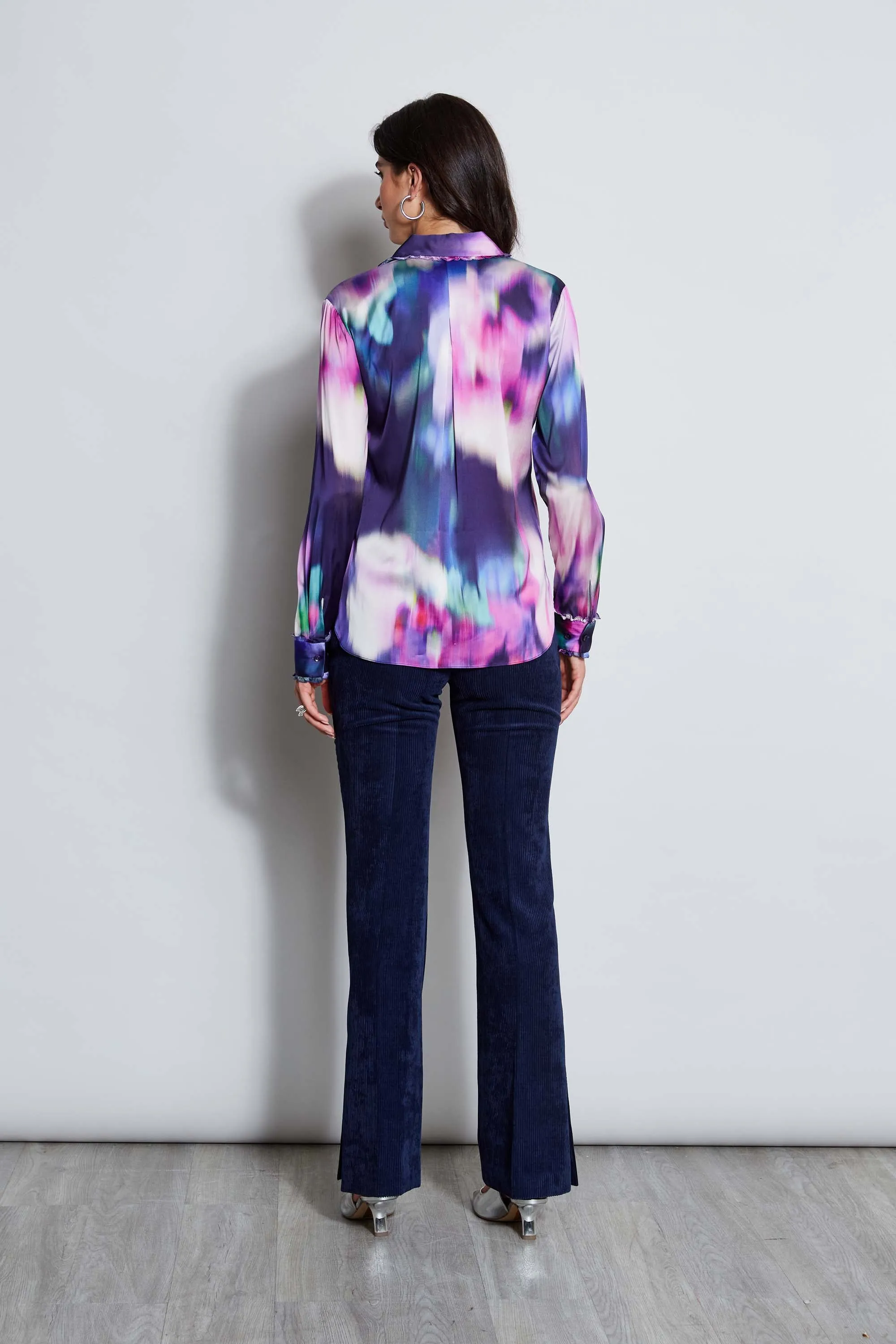 Silk Satin Moire Floral Shirt