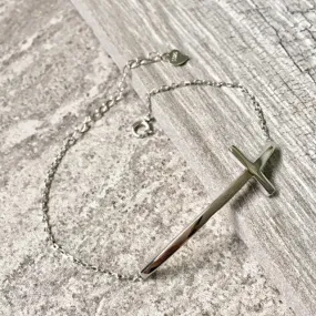 SOLID 925 STERLING SILVER SIDEWAYS CROSS DAINTY BRACELET