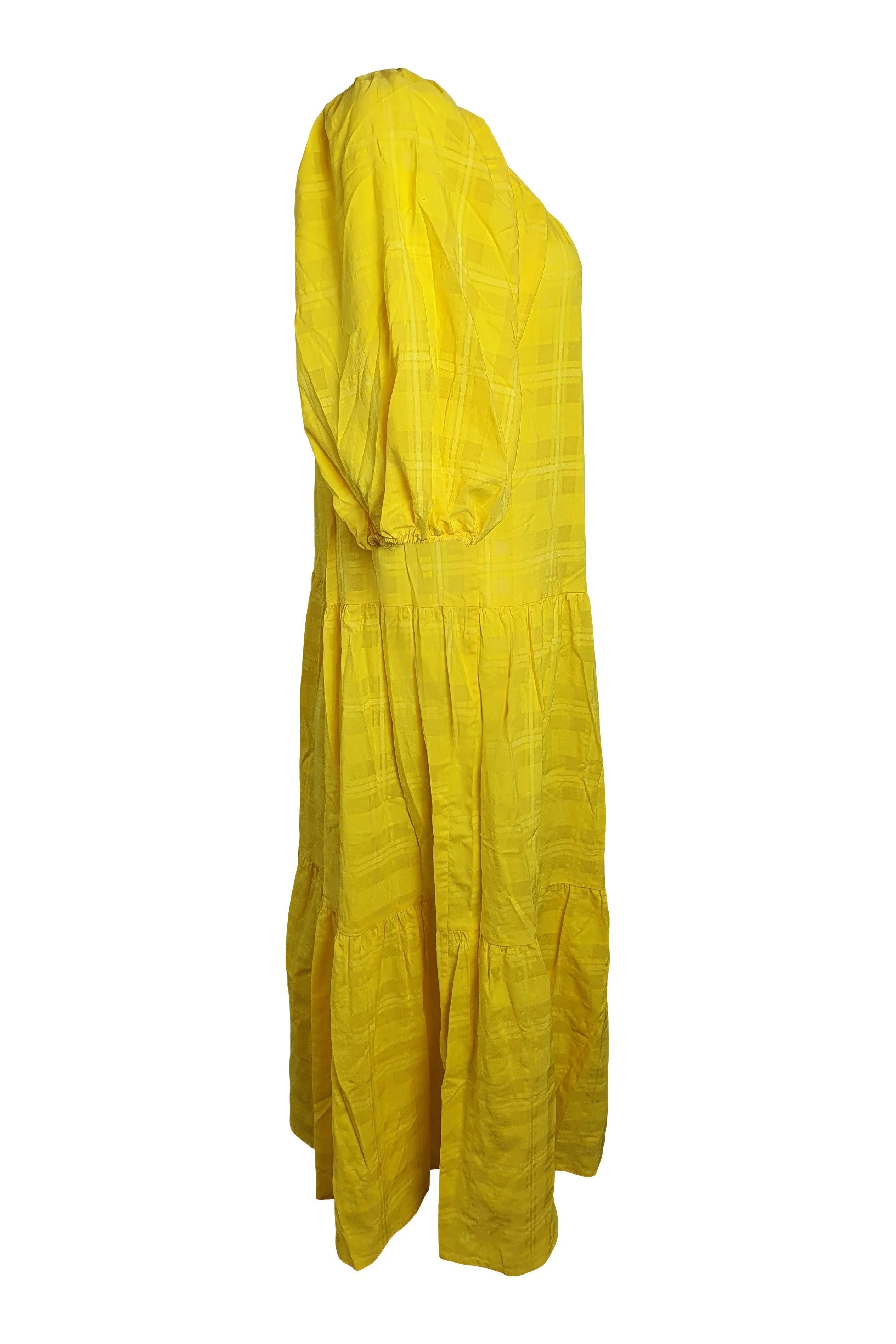 SOLID & STRIPED Sunshine Yellow Tonal Plaid Peasant Dress (XS)