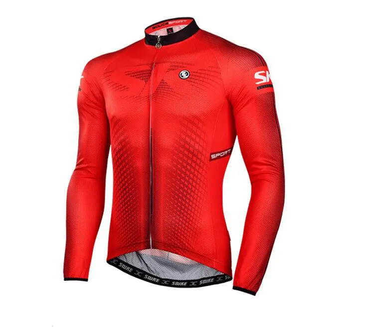 Solid Red Men Long Sleeve Cycling Jersey Set