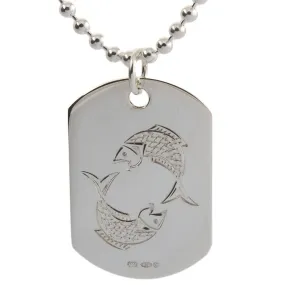 Solid Silver Mens Dog Tag Pisces Zodiac Engraved