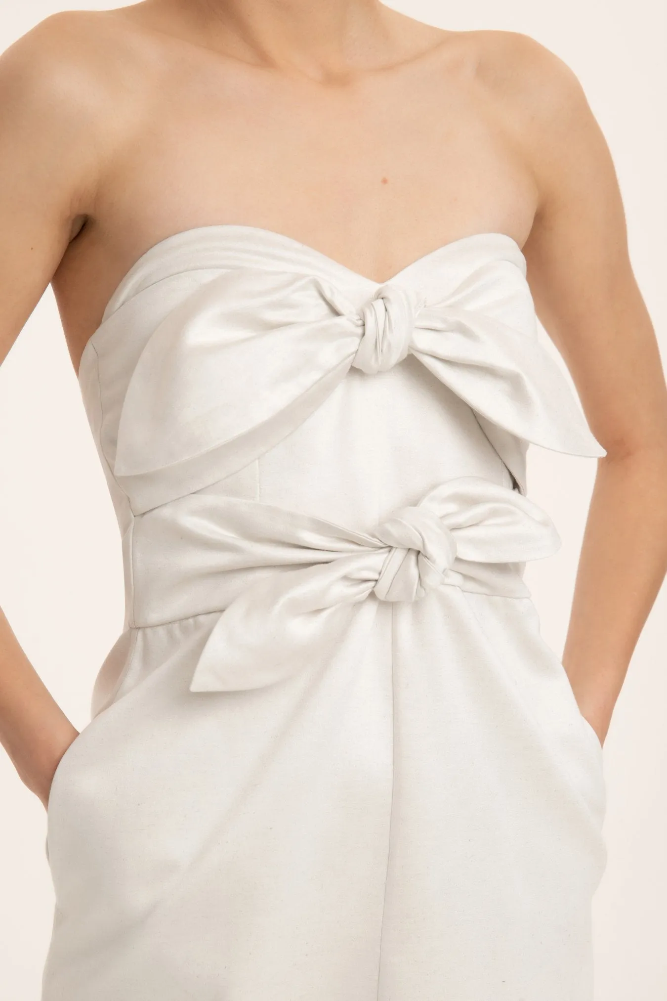 Solid Strapless Midi Dress With Double Knot