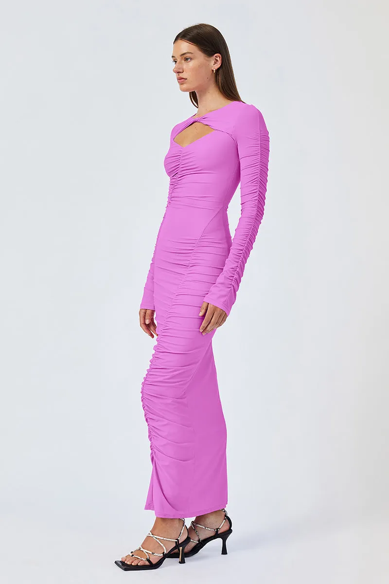 Suboo - Ivy Long Sleeve Rouched Dress in Fuchsia