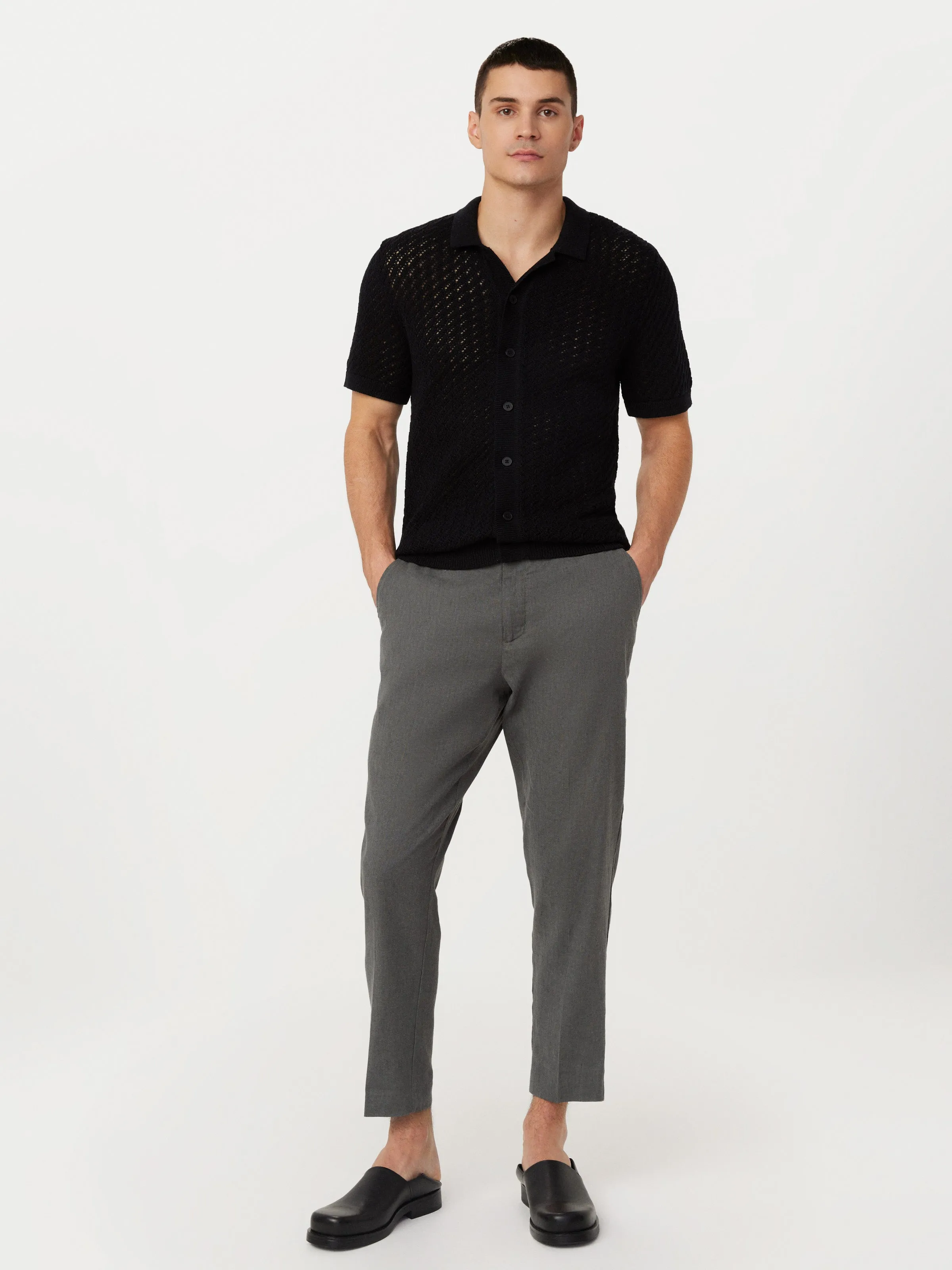 The Openwork Button Up Polo in Black