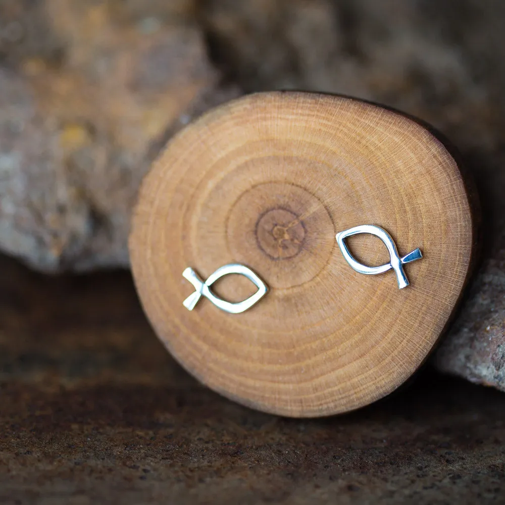 Tiny Fish Stud Earrings, Ichthus Symbol