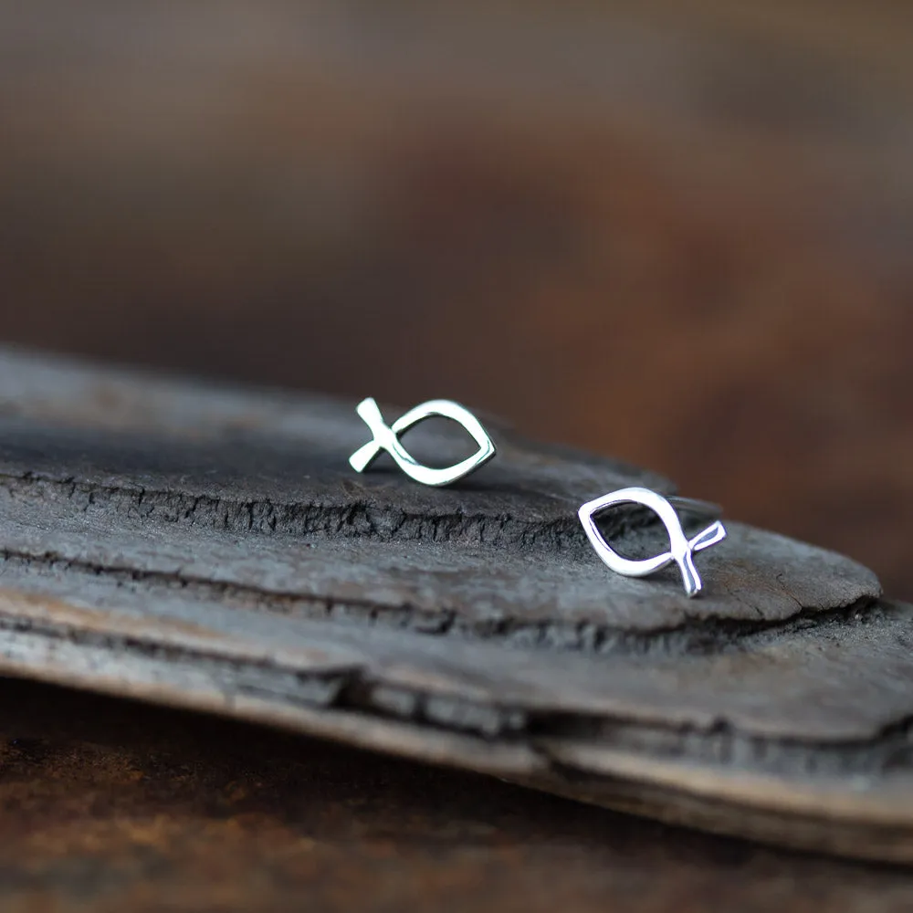 Tiny Fish Stud Earrings, Ichthus Symbol