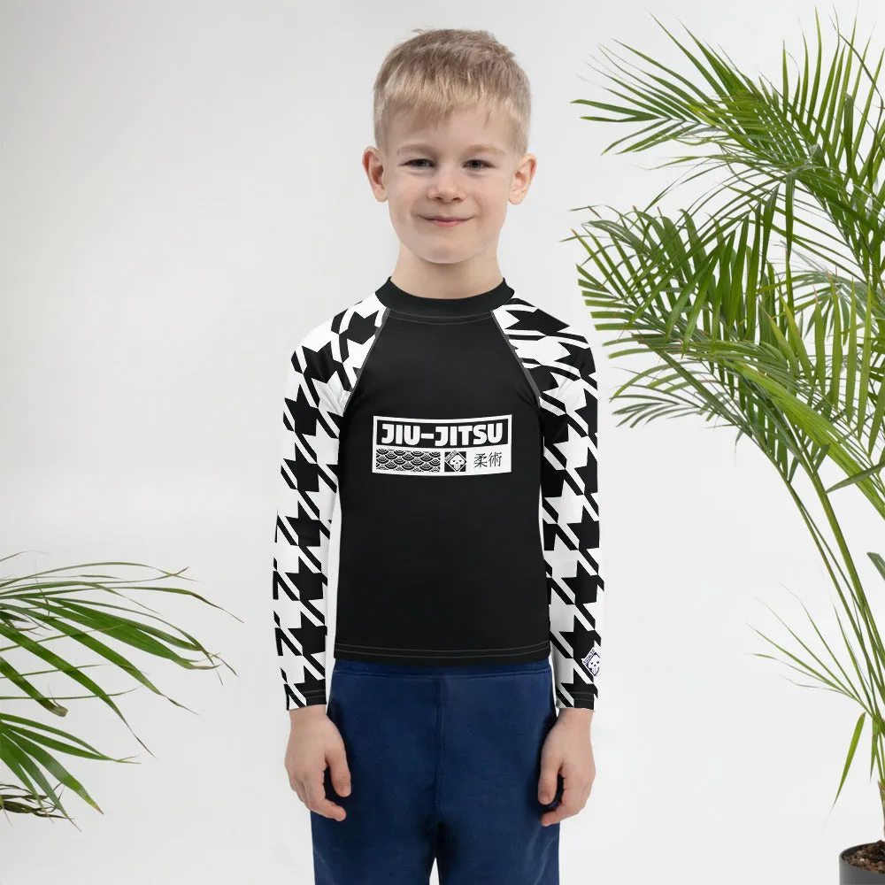 Train in Style: Boy's Houndstooth BJJ Rash Guard - Long Sleeve