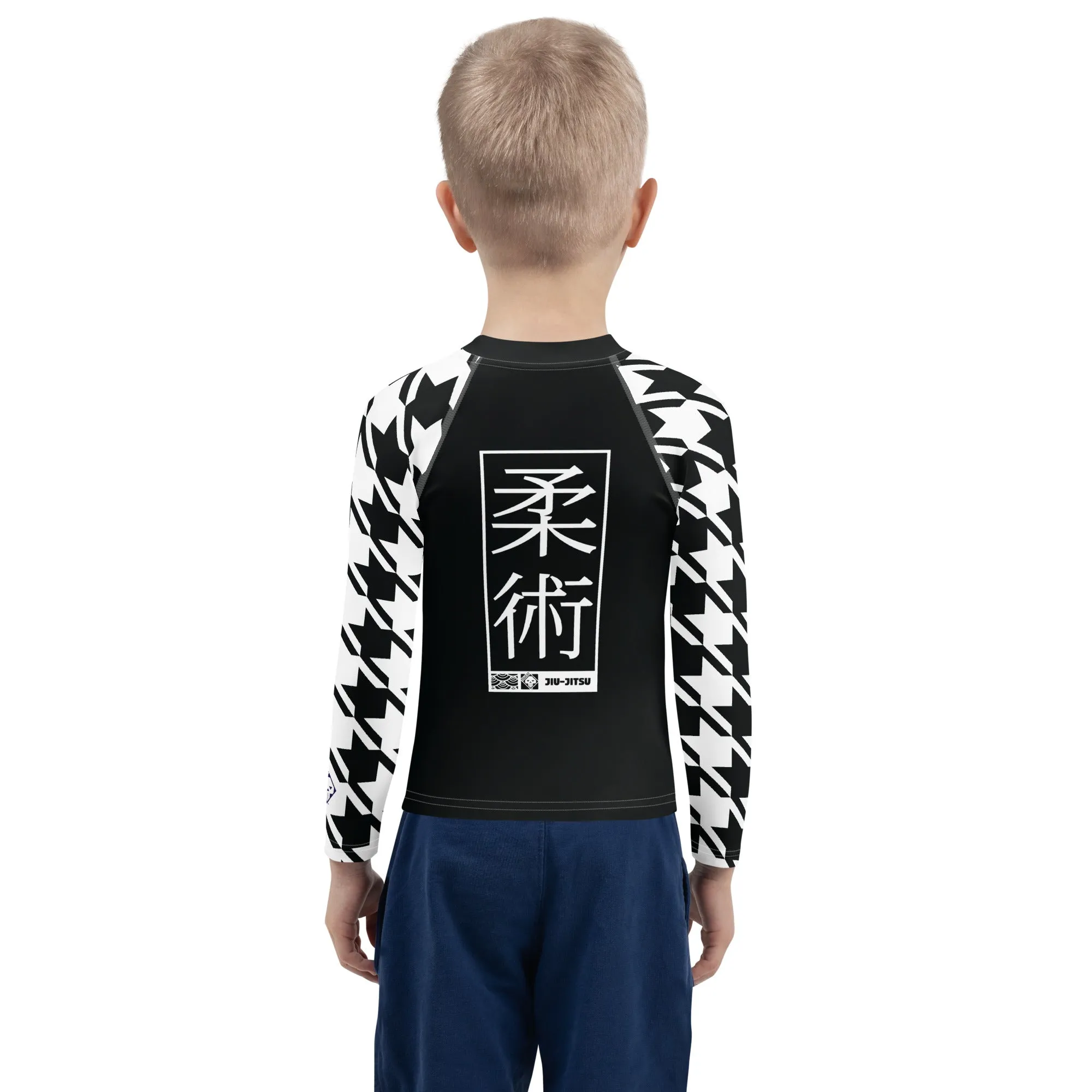 Train in Style: Boy's Houndstooth BJJ Rash Guard - Long Sleeve