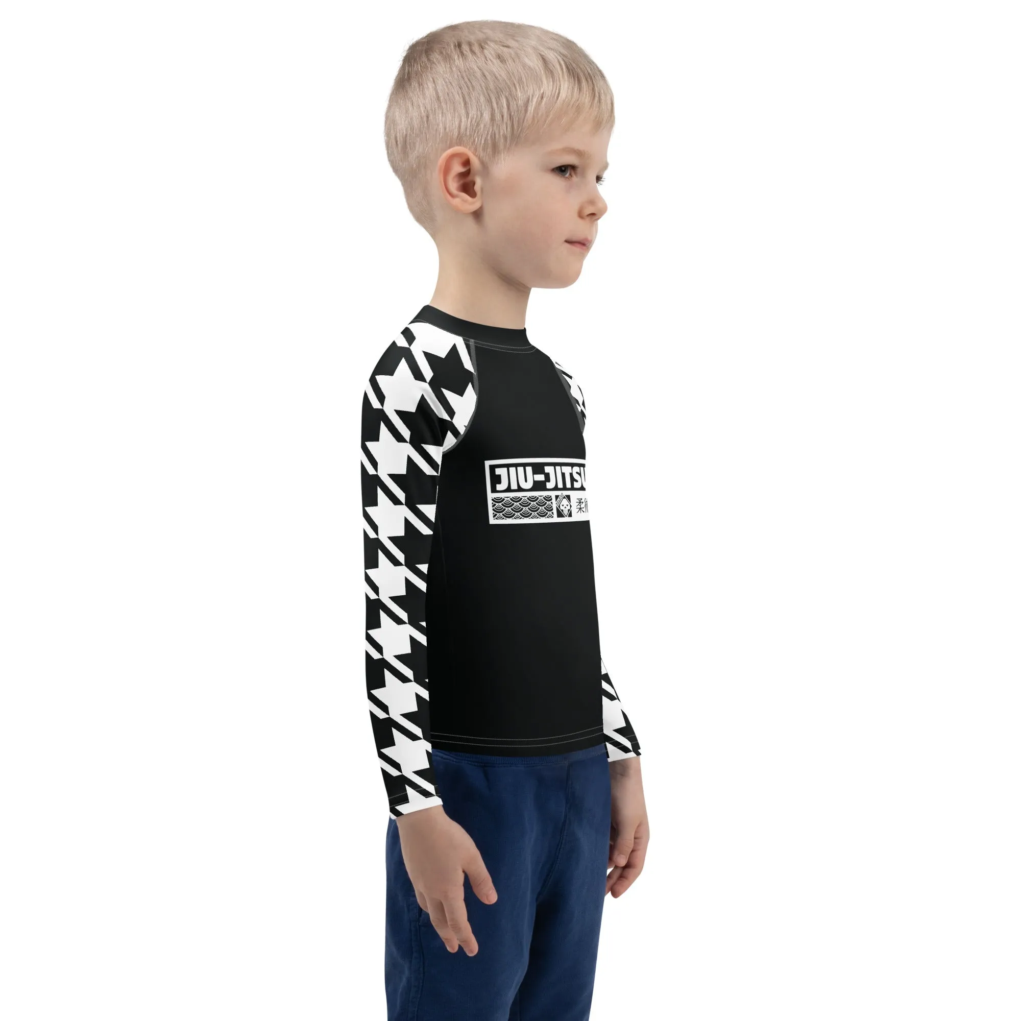 Train in Style: Boy's Houndstooth BJJ Rash Guard - Long Sleeve