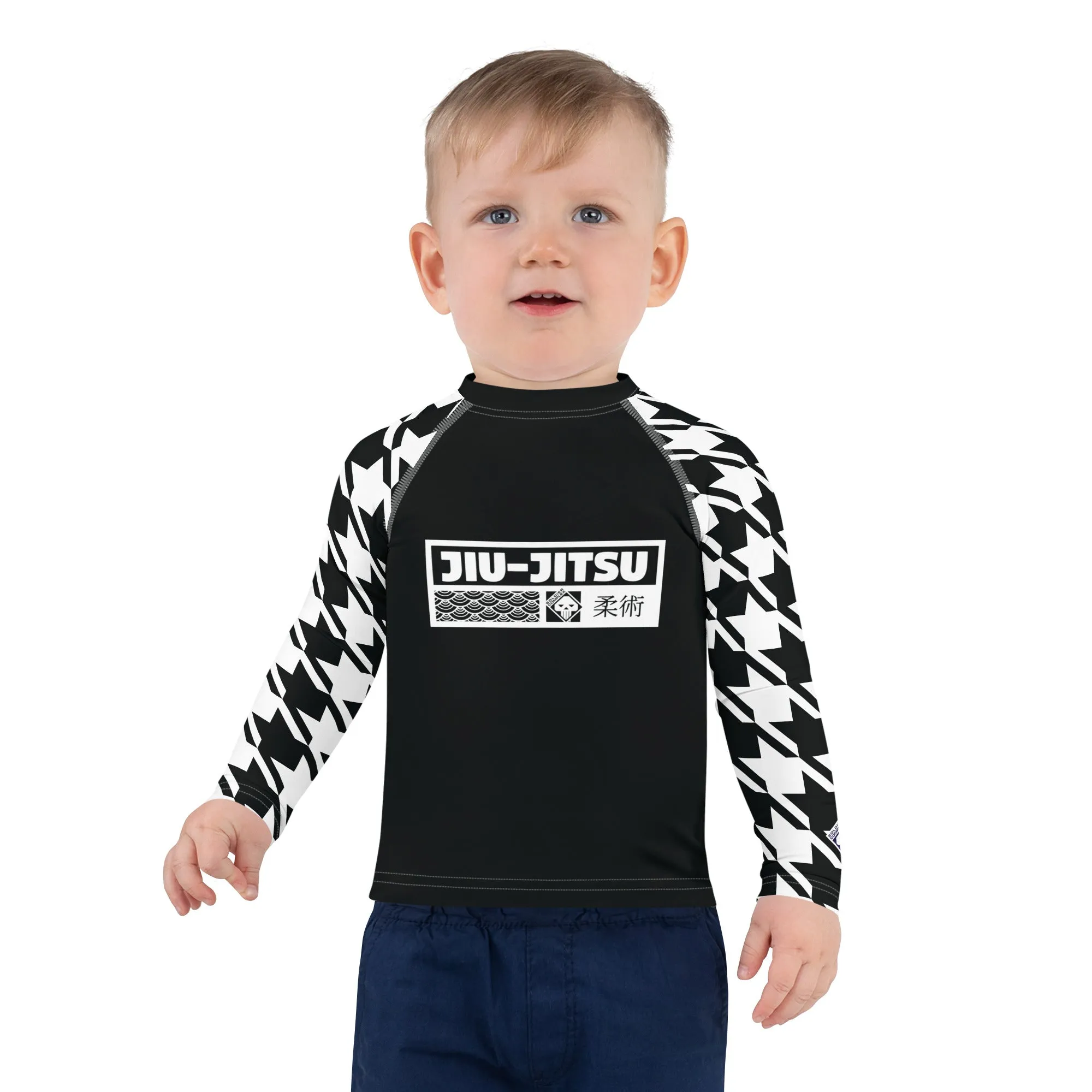 Train in Style: Boy's Houndstooth BJJ Rash Guard - Long Sleeve