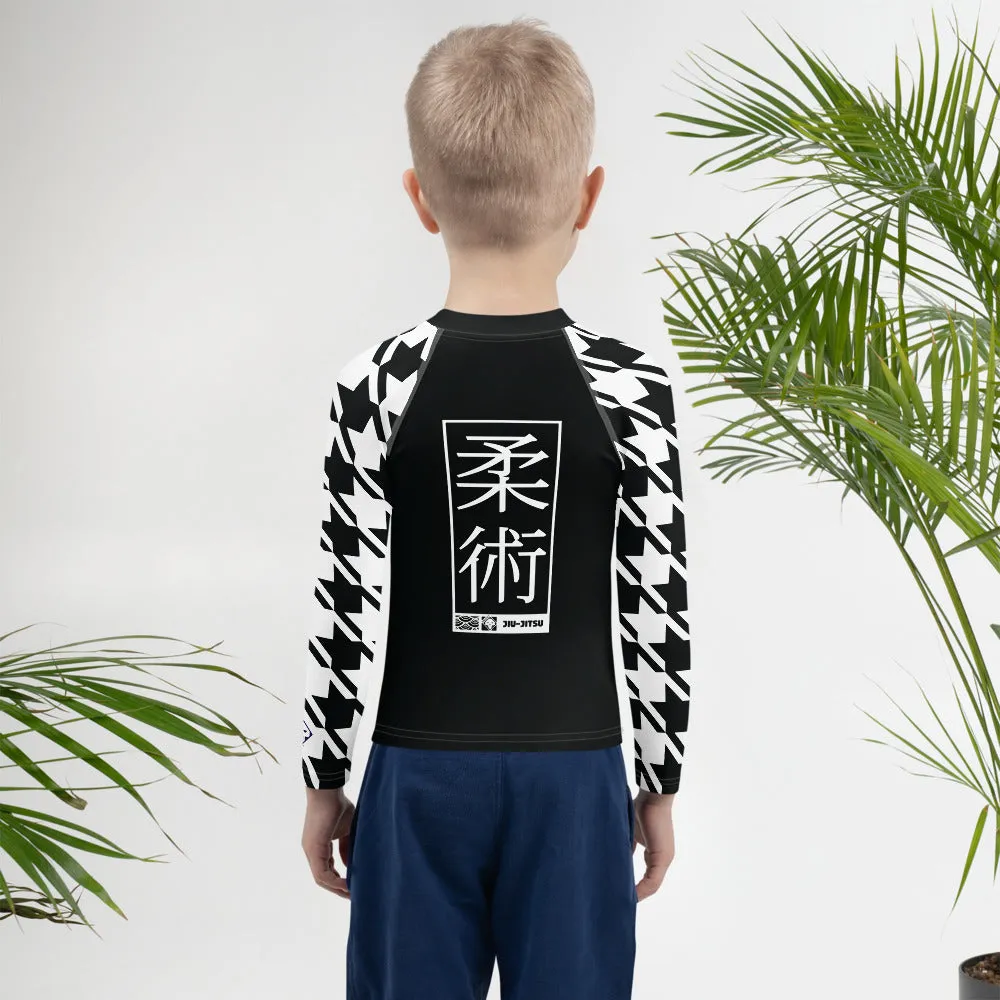 Train in Style: Boy's Houndstooth BJJ Rash Guard - Long Sleeve