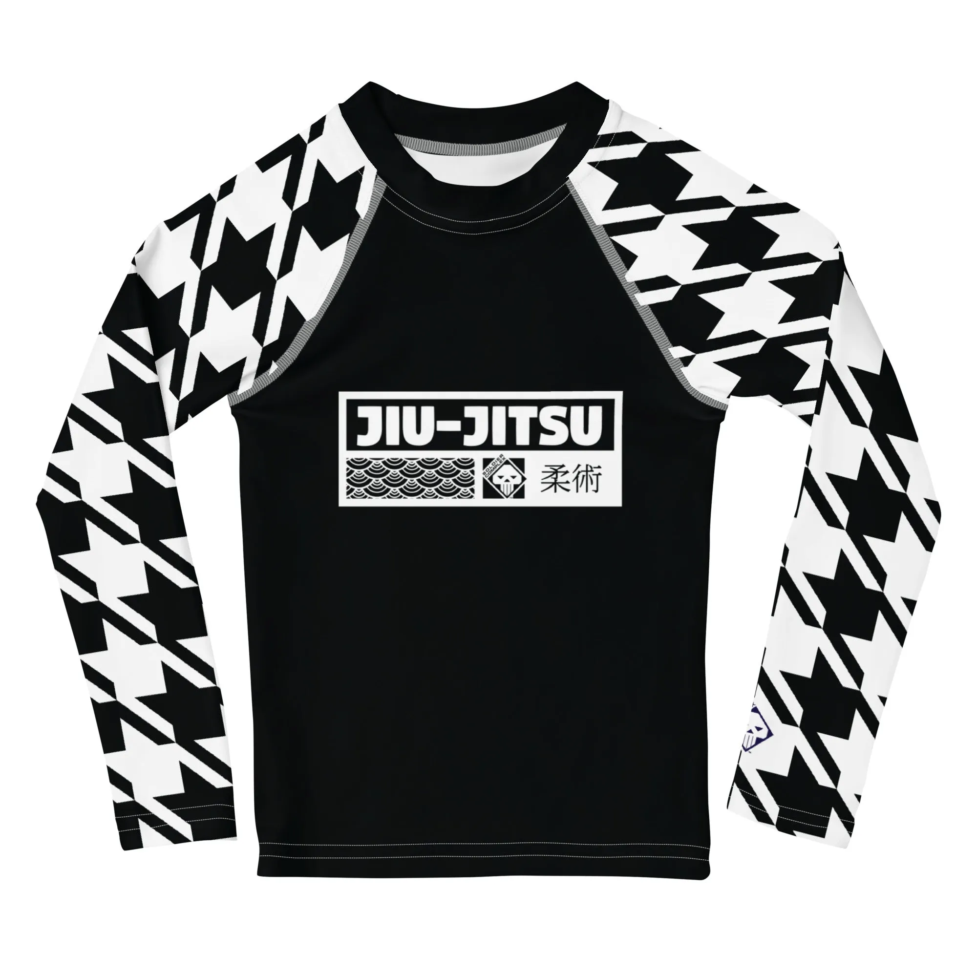 Train in Style: Boy's Houndstooth BJJ Rash Guard - Long Sleeve