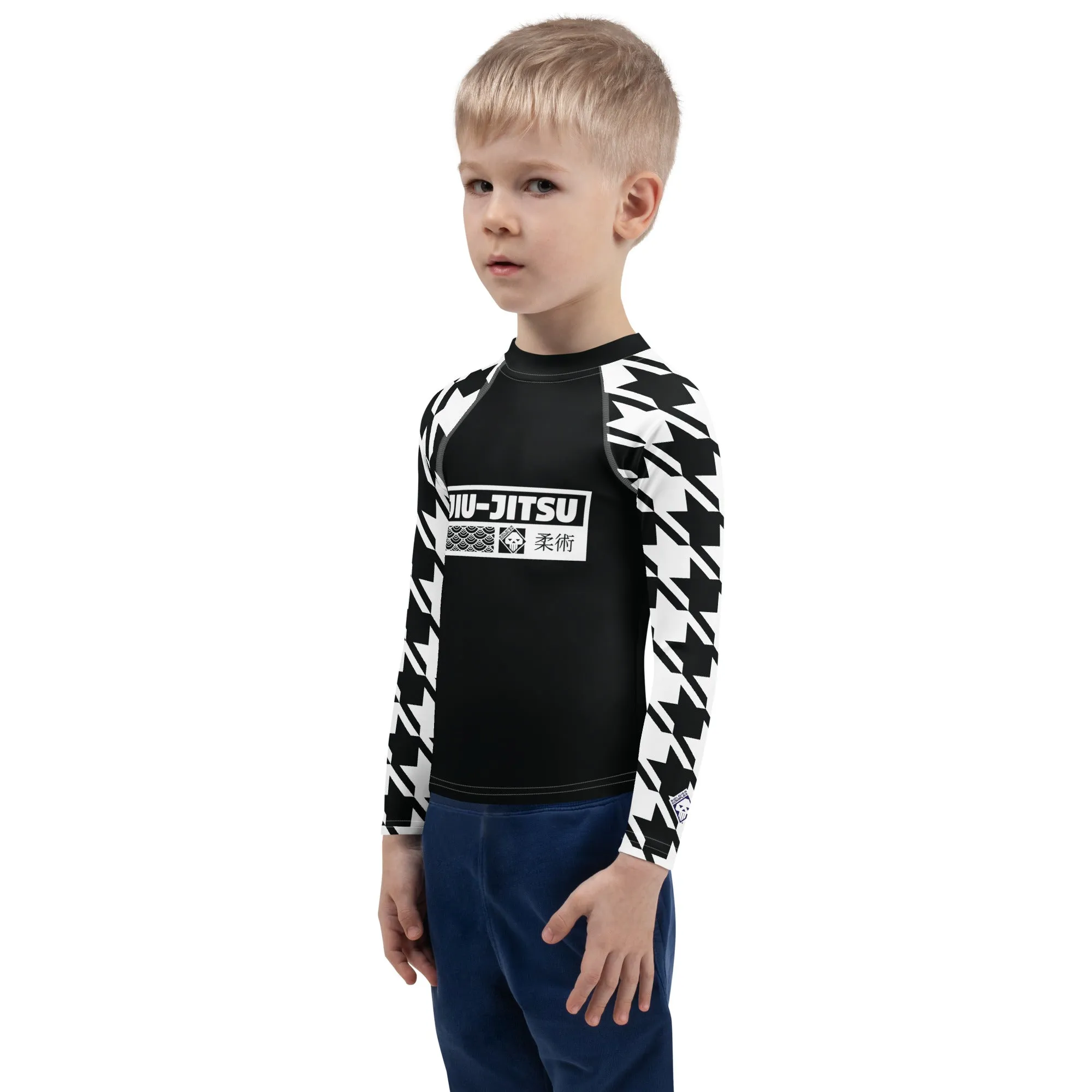 Train in Style: Boy's Houndstooth BJJ Rash Guard - Long Sleeve