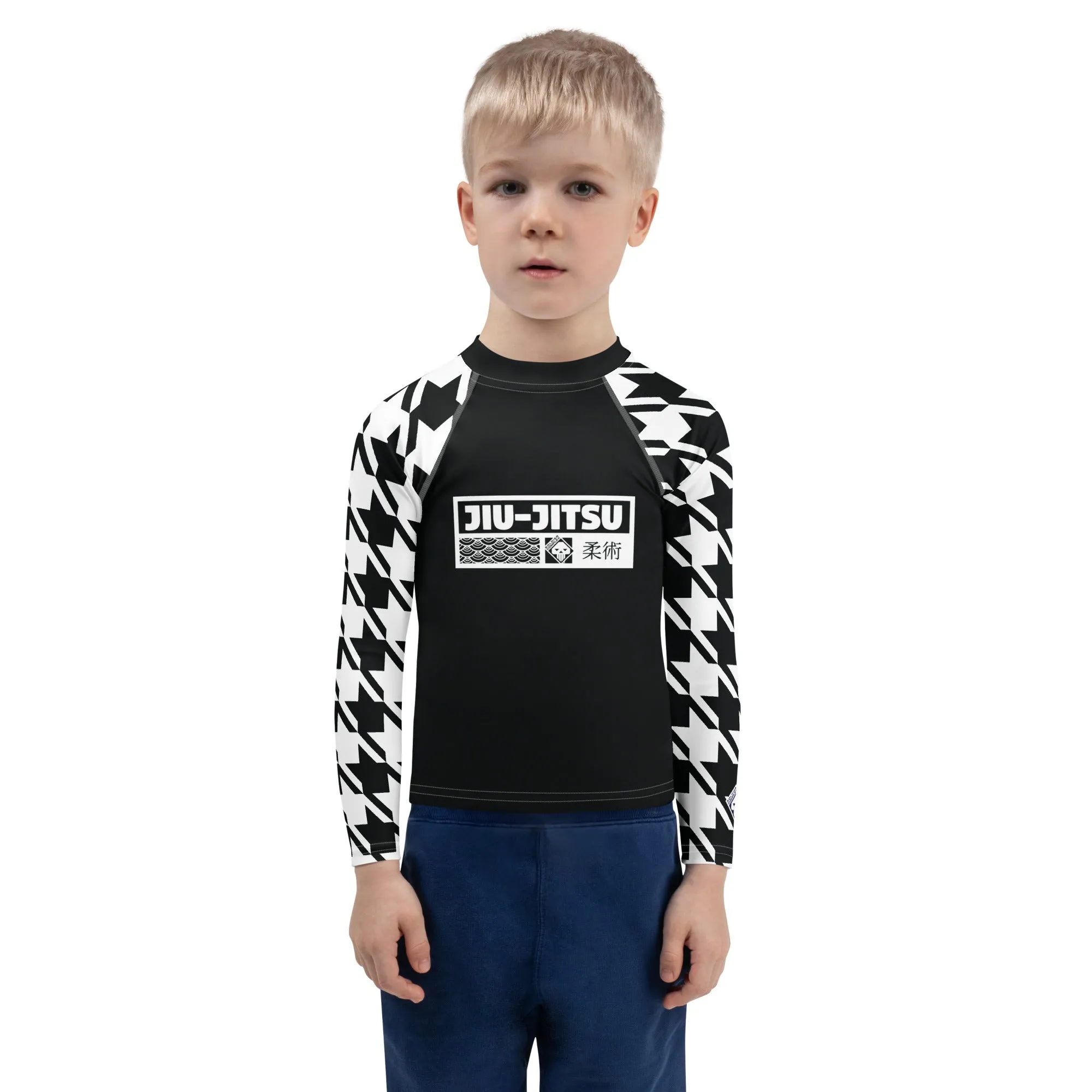 Train in Style: Boy's Houndstooth BJJ Rash Guard - Long Sleeve