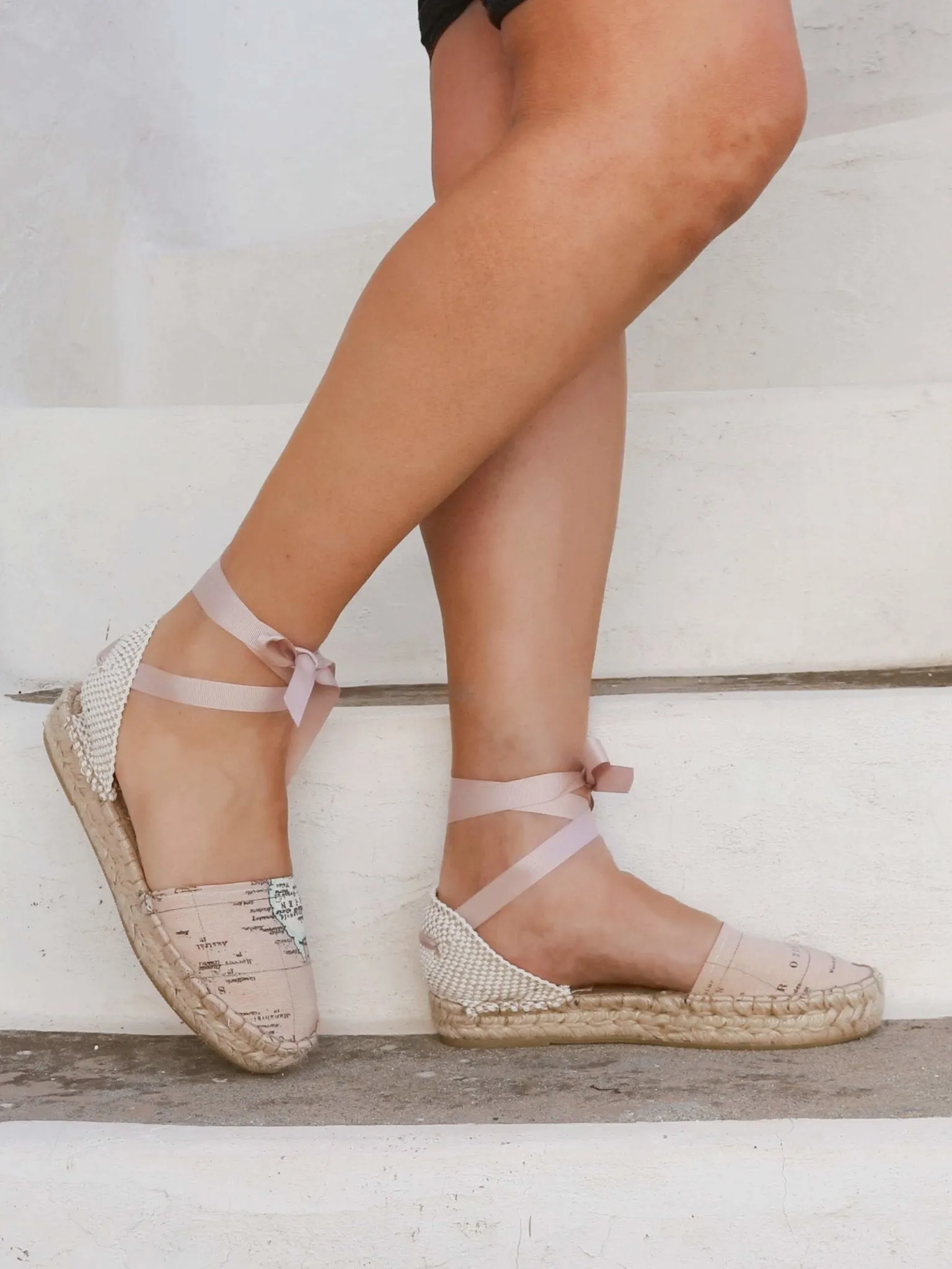 Wedding Espadrilles  - World Map Print - Pink - Double Sole