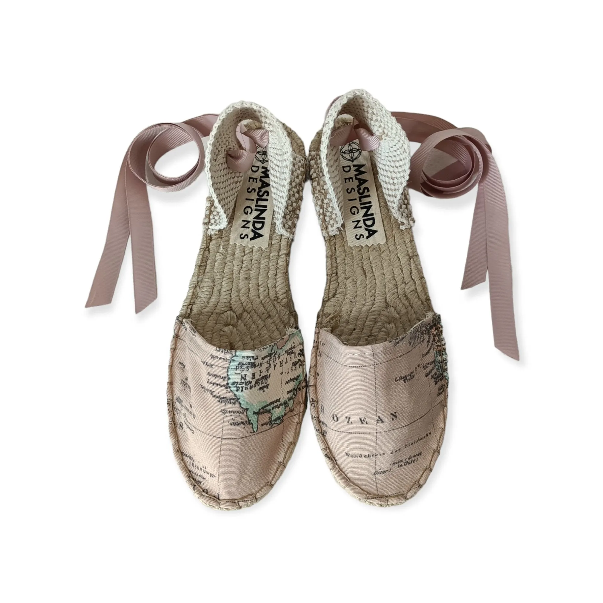 Wedding Espadrilles  - World Map Print - Pink - Double Sole