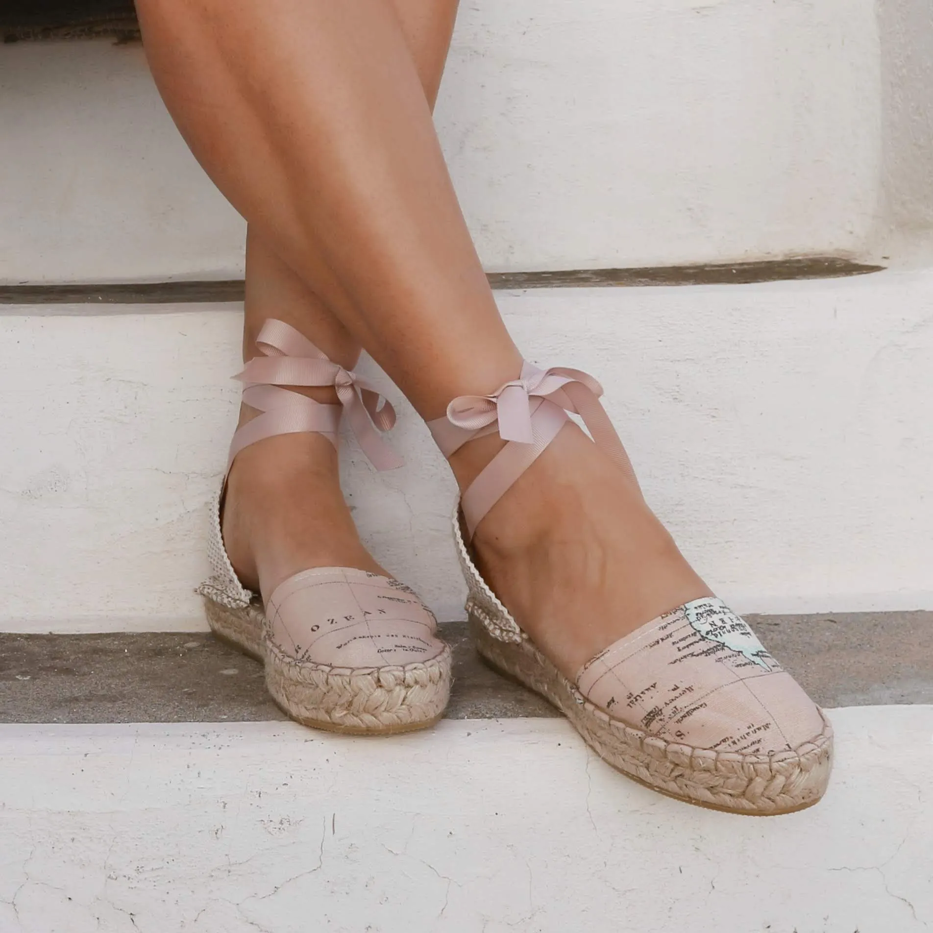 Wedding Espadrilles  - World Map Print - Pink - Double Sole