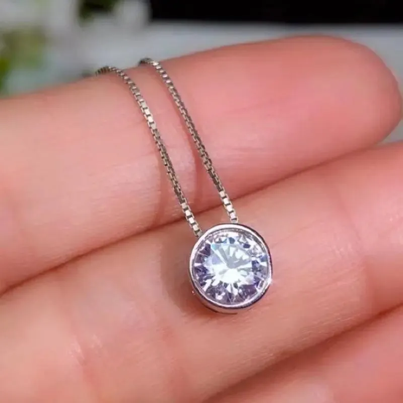 White / Rose Gold Plated Silver Moissanite Necklace Bezel 1.2ct Hidden Bail