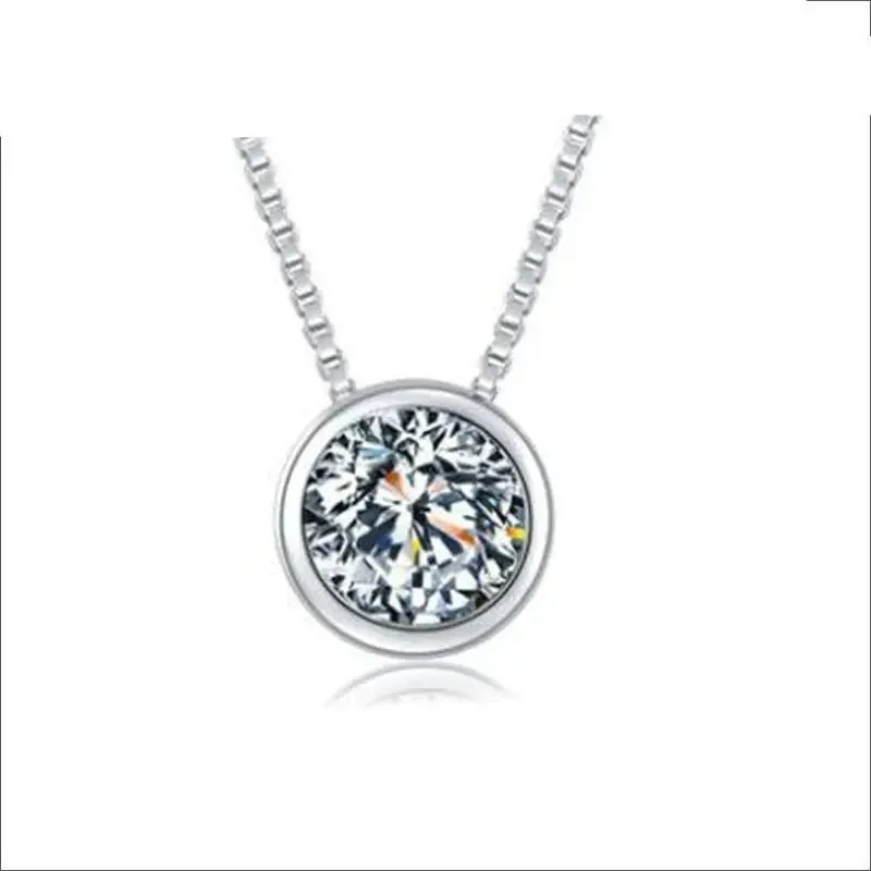 White / Rose Gold Plated Silver Moissanite Necklace Bezel 1.2ct Hidden Bail