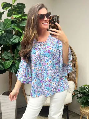 Willow Bell Sleeve Top in Retro Ditsy Floral